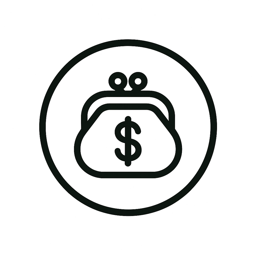Icon mit Geldbeutel und Dollarzeichen für Verdienst