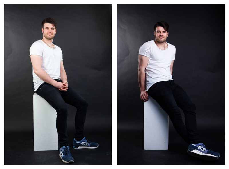 Gutes und schlechtes Beispiel für eine Pose im sitzen