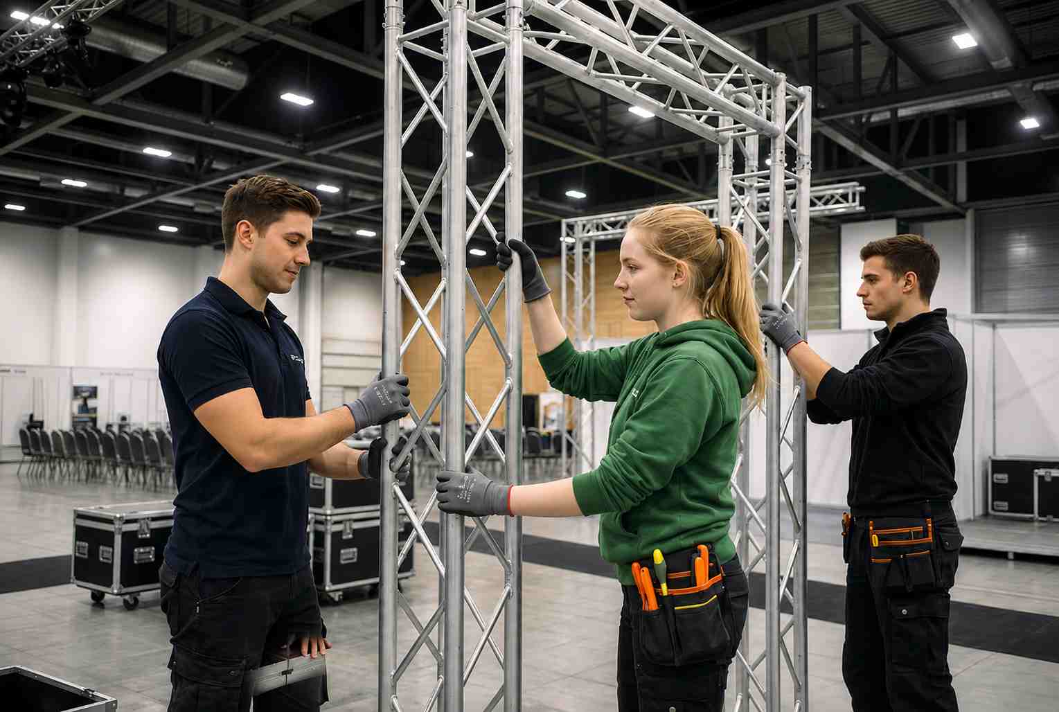 Eventhelfer und Aufbauhelfer bei der Arbeit auf Messen und Events in Deutschland