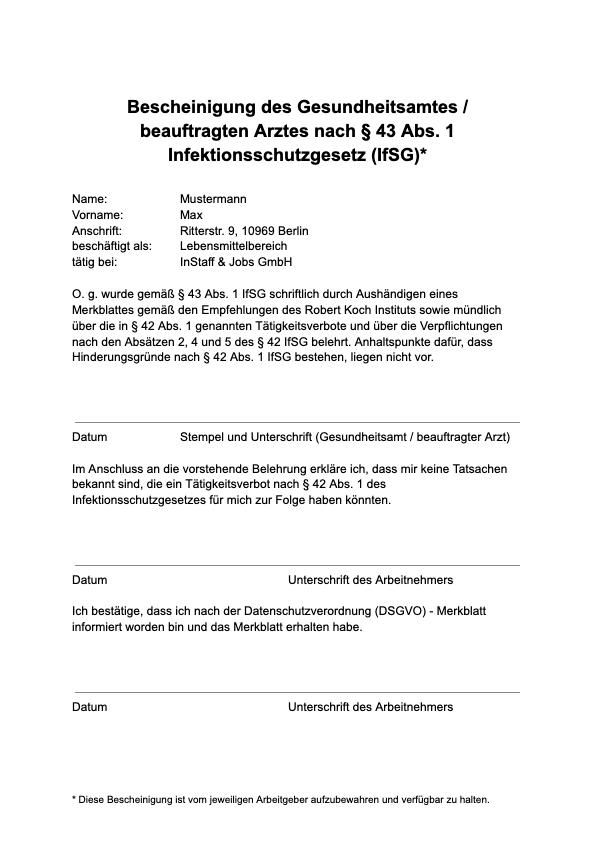 Gesundheitszeugnis im Wortlaut