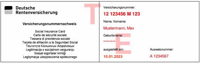 Muster eines neuen Versicherungsnummernachweises