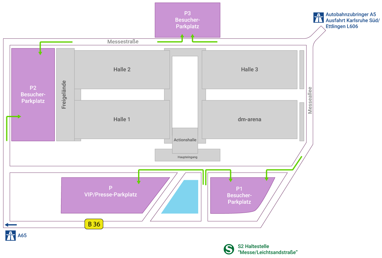 Übersicht Parken Messe Karlsruhe